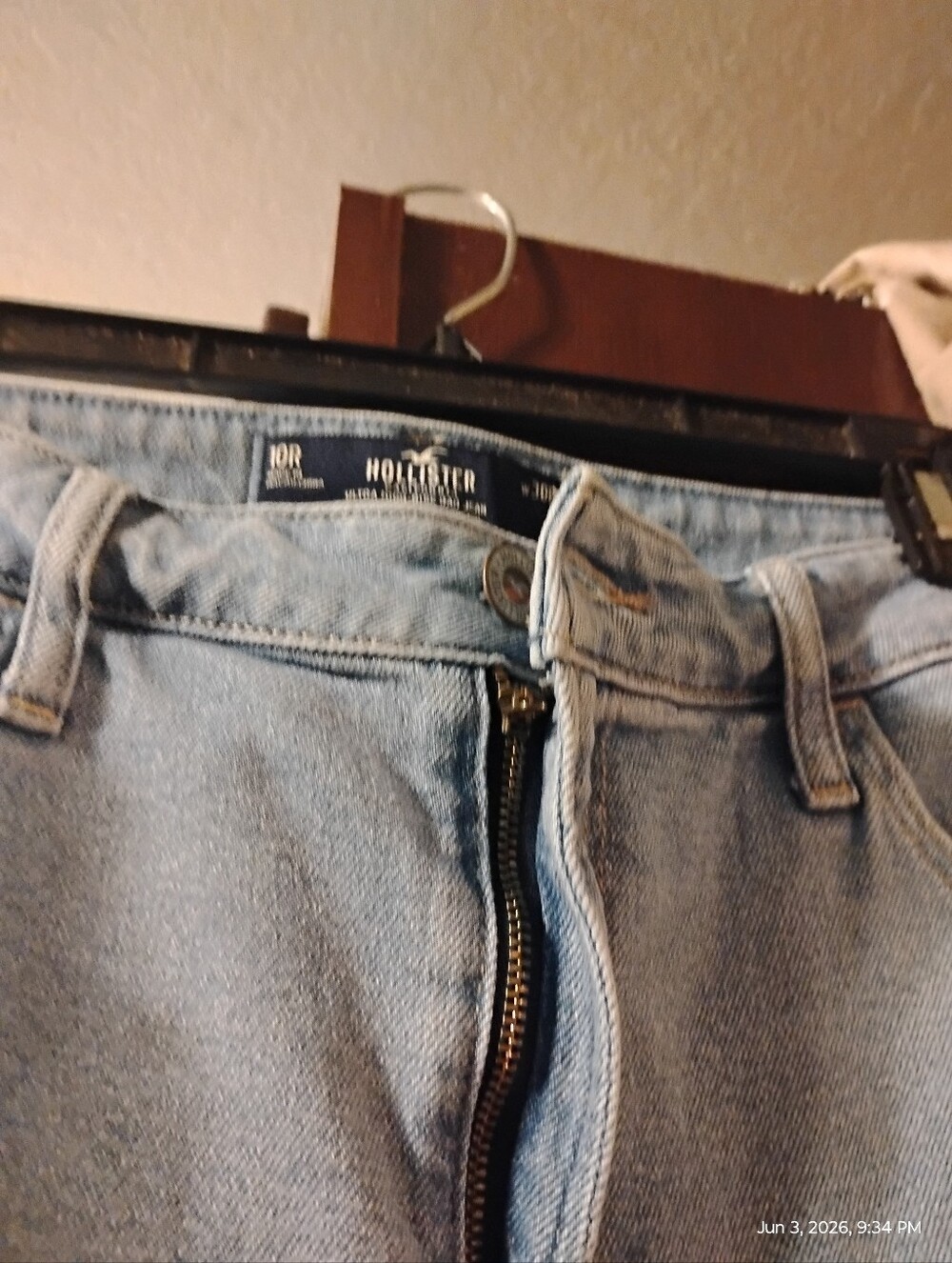 Hollister Light Blue Denim Jeans with Brown Leather Patch